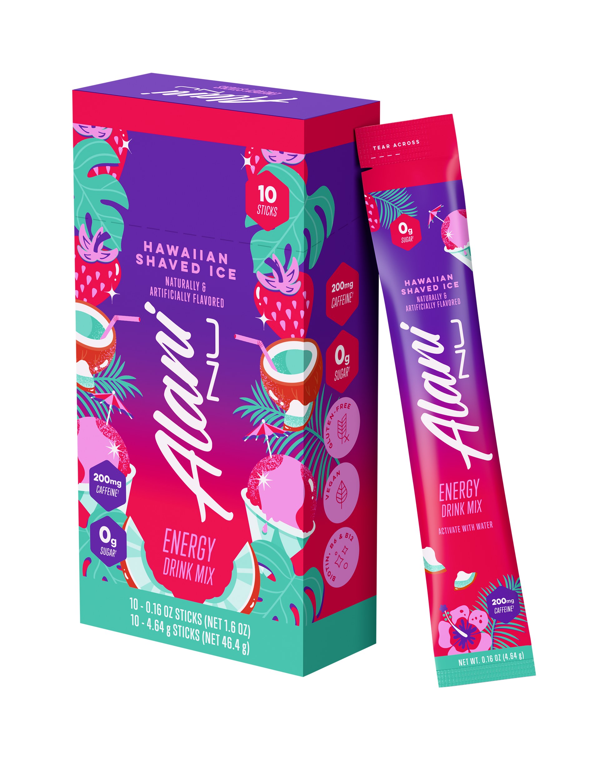 Hawaiian Shaved Ice Energy Powder Sticks, 10-Pack