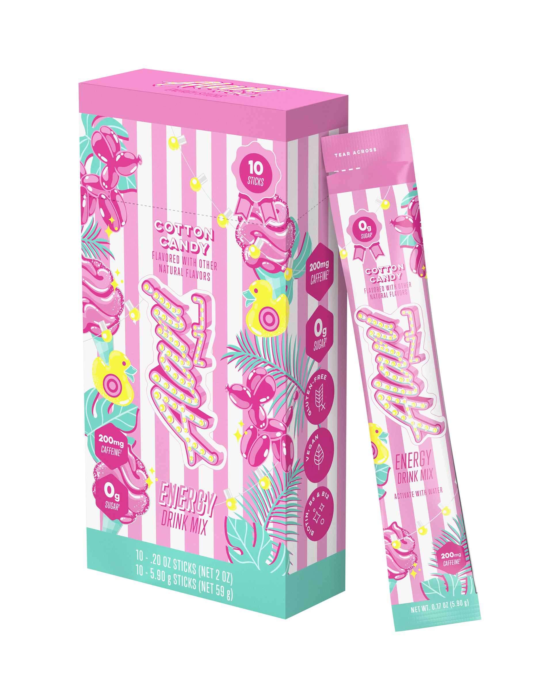 Cotton Candy Powdered Energy Sticks - 10-Pack