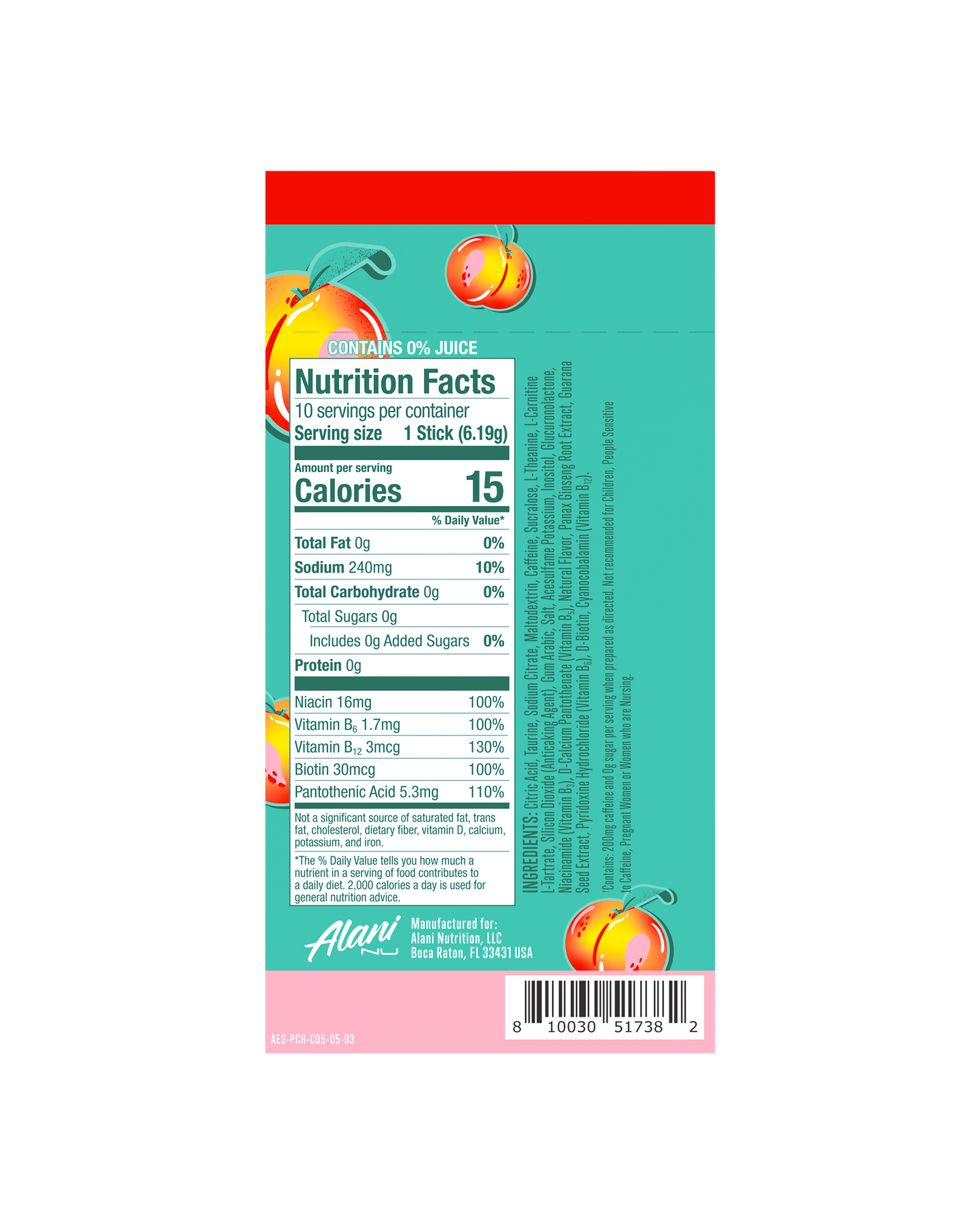 Alani Nu Juicy Peach Energy Sticks - 10-Pack