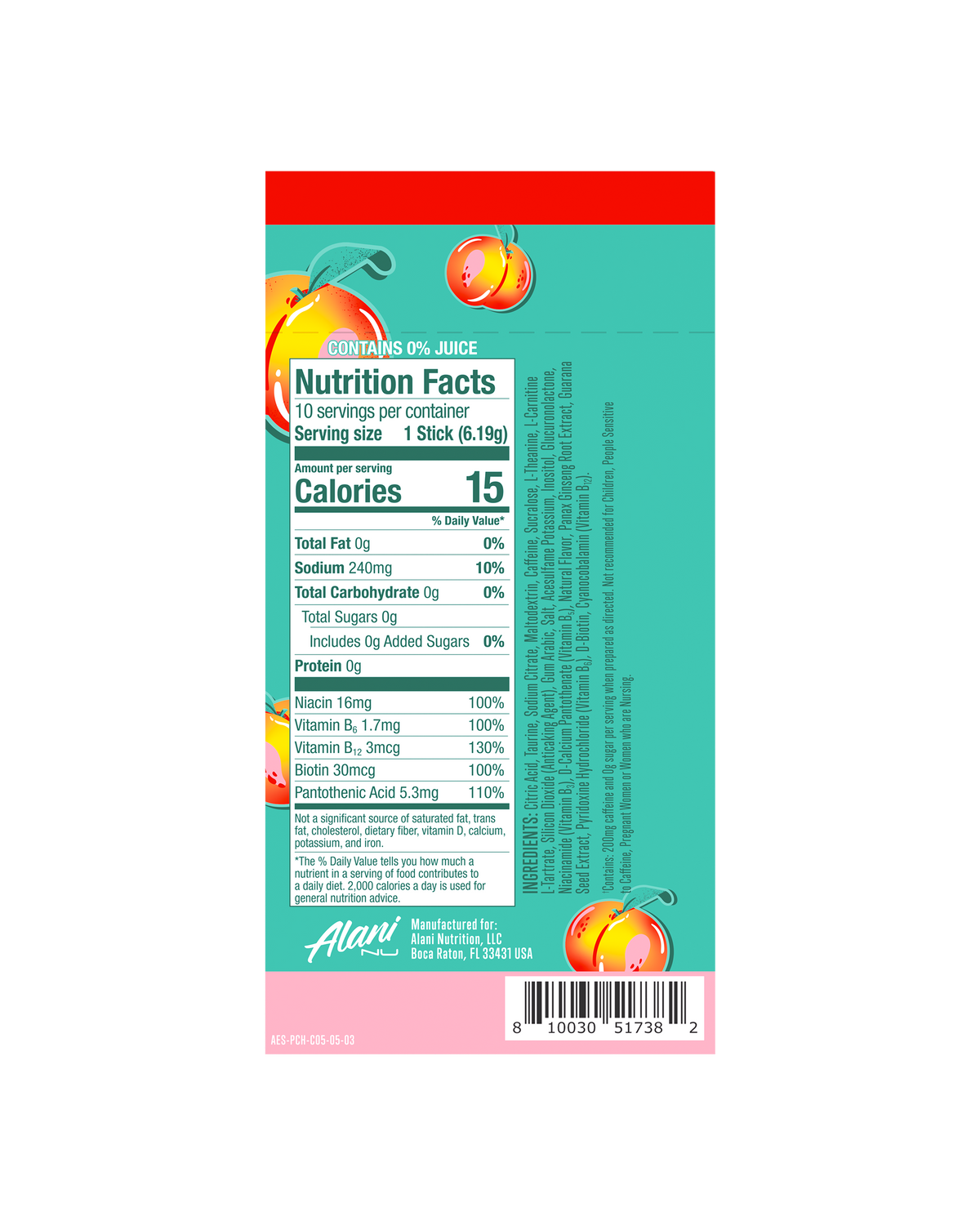 Alani Nu Juicy Peach Energy Sticks - 10-Pack