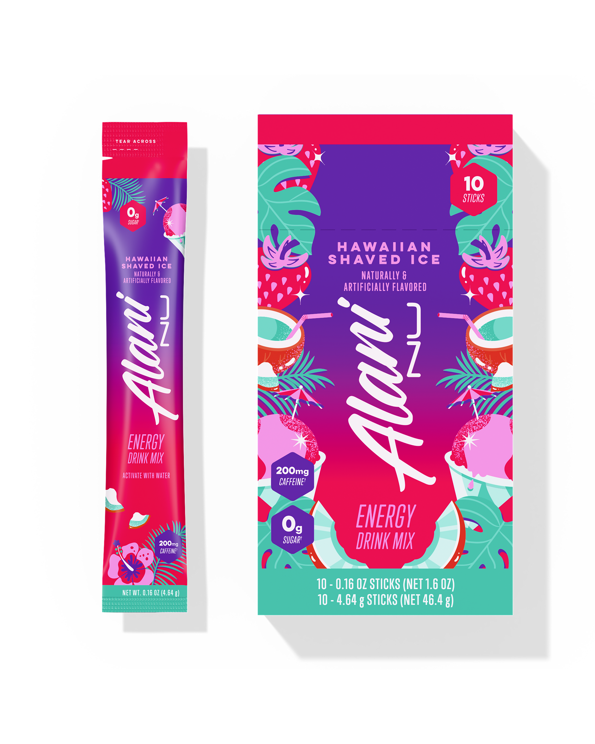 Hawaiian Shaved Ice Energy Powder Sticks, 10-Pack