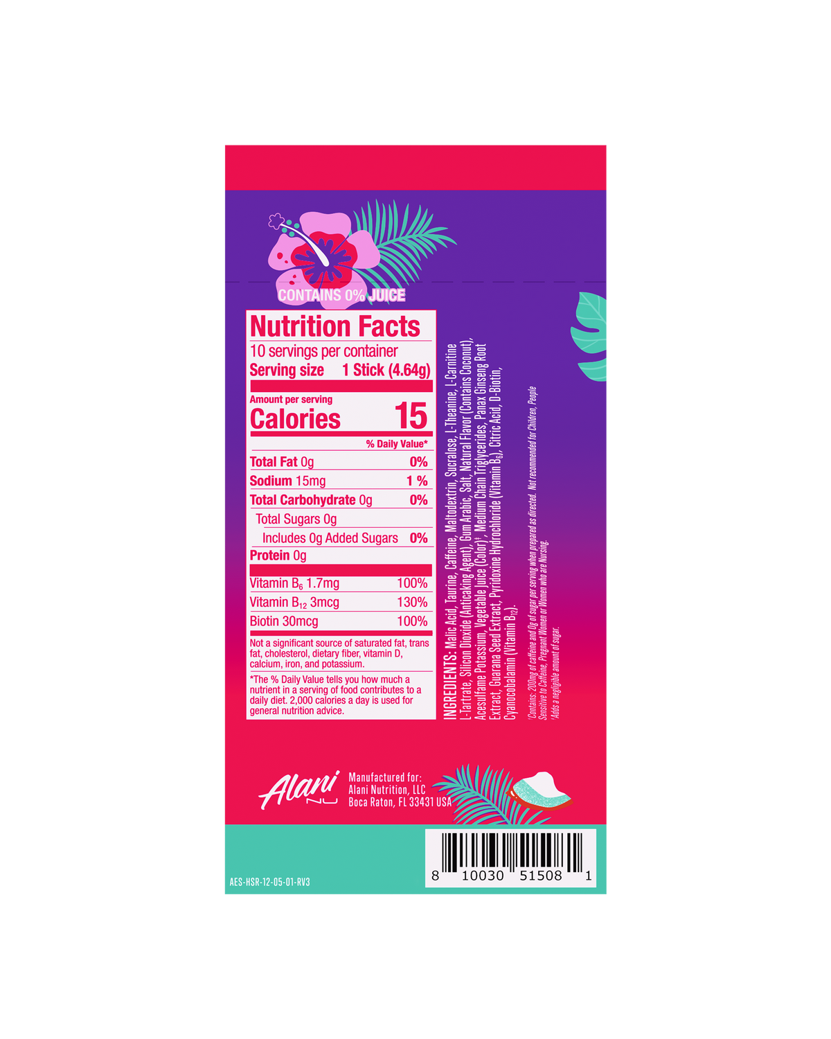 Hawaiian Shaved Ice Energy Powder Sticks, 10-Pack
